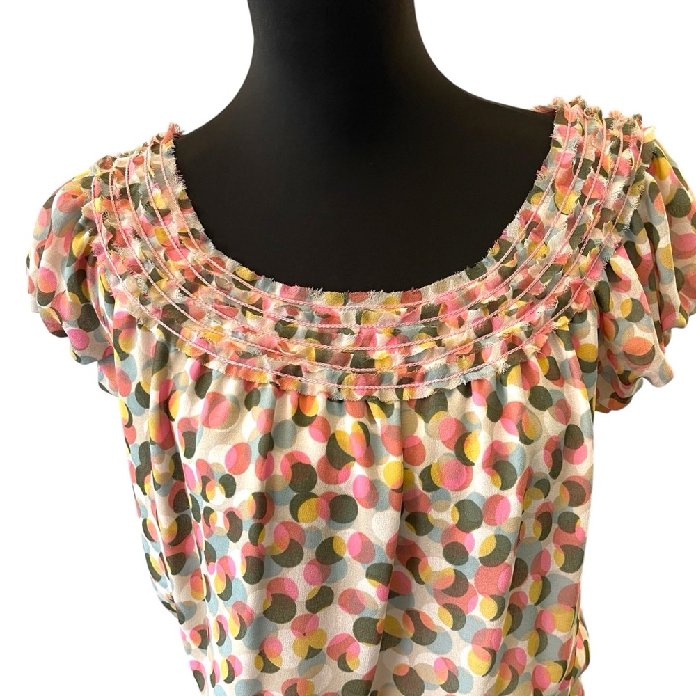 Max Studio Multi-Colour Pastel Dot Smocked Waist Blouson Dress (M) - Picture 5 of 15